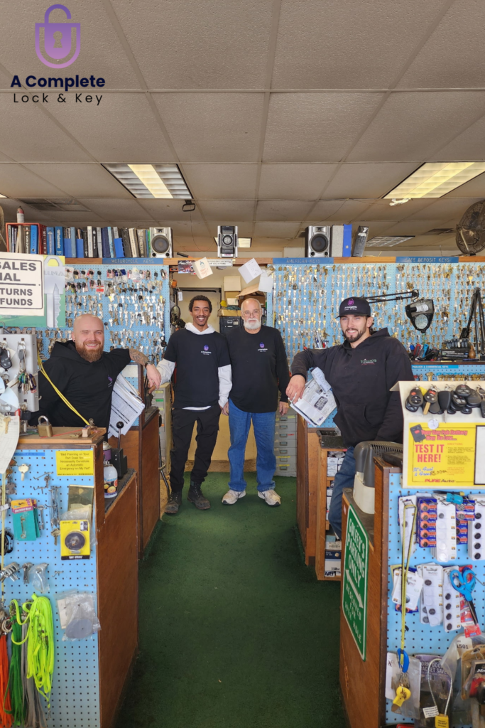 team inside the locksmith shop at a complete lock and key service